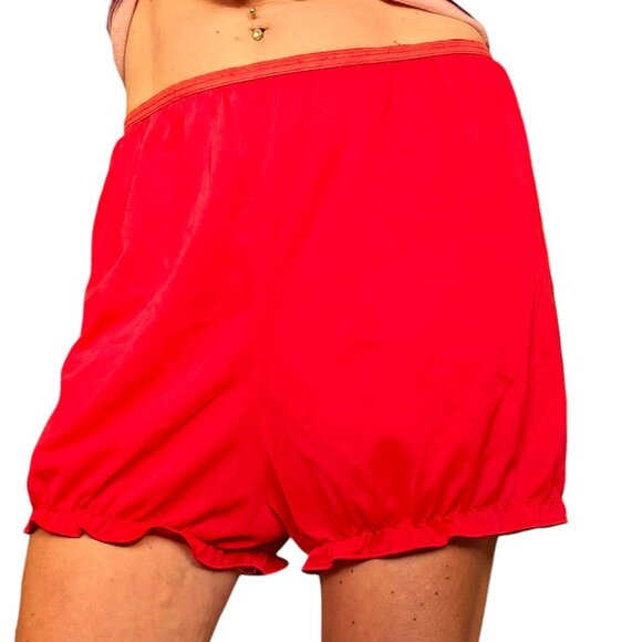 VTG 60s Red Nylon Bloomers Pinup Sissy Size M To L Ruffle Leg‎ Lingerie Shorts - Picture 11 of 11